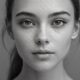Monochromatic Portrait of a Young Woman with Clear Skin and Soft Features, Elegant Black and White Photography